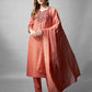 Jyoti Fashion Women's Coral Cotton Blend Embroidered Kurta Set | Swadesiicart