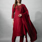 Jyoti Fashion Women's Maroon Cotton Blend Embroidered Kurta Set | Swadesiicart