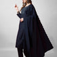 Jyoti Fashion Women's Navy Blue Cotton Blend Embroidered Kurta Set | Swadesiicart