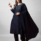 Jyoti Fashion Women's Navy Blue Cotton Blend Embroidered Kurta Set | Swadesiicart