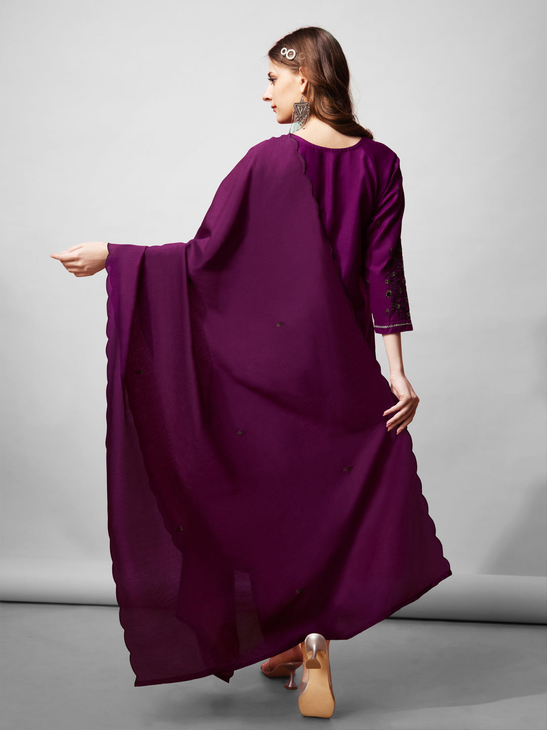 Jyoti Fashion Women's Purple Cotton Blend Embroidered Kurta Set | Swadesiicart