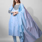 Jyoti Fashion Women's Sky Blue Cotton Blend Embroidered Kurta Set | Swadesiicart