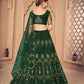 Jyoti Fashion Women's Dark Green Net Thread Embroidered Designer Lehenga Choli Set | Swadesiicart