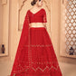 Jyoti Fashion Women's Red Net Thread Embroidered Designer Lehenga Choli Set | Swadesiicart