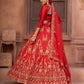 Jyoti Fashion Women's Red Taffeta Silk Thread Embroidered Designer Lehenga Choli Set | Swadesiicart