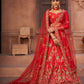 Jyoti Fashion Women's Red Taffeta Silk Thread Embroidered Designer Lehenga Choli Set | Swadesiicart