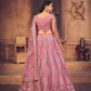 Jyoti Fashion Women's Dusty Pink Net Thread Embroidered Designer Lehenga Choli Set | Swadesiicart