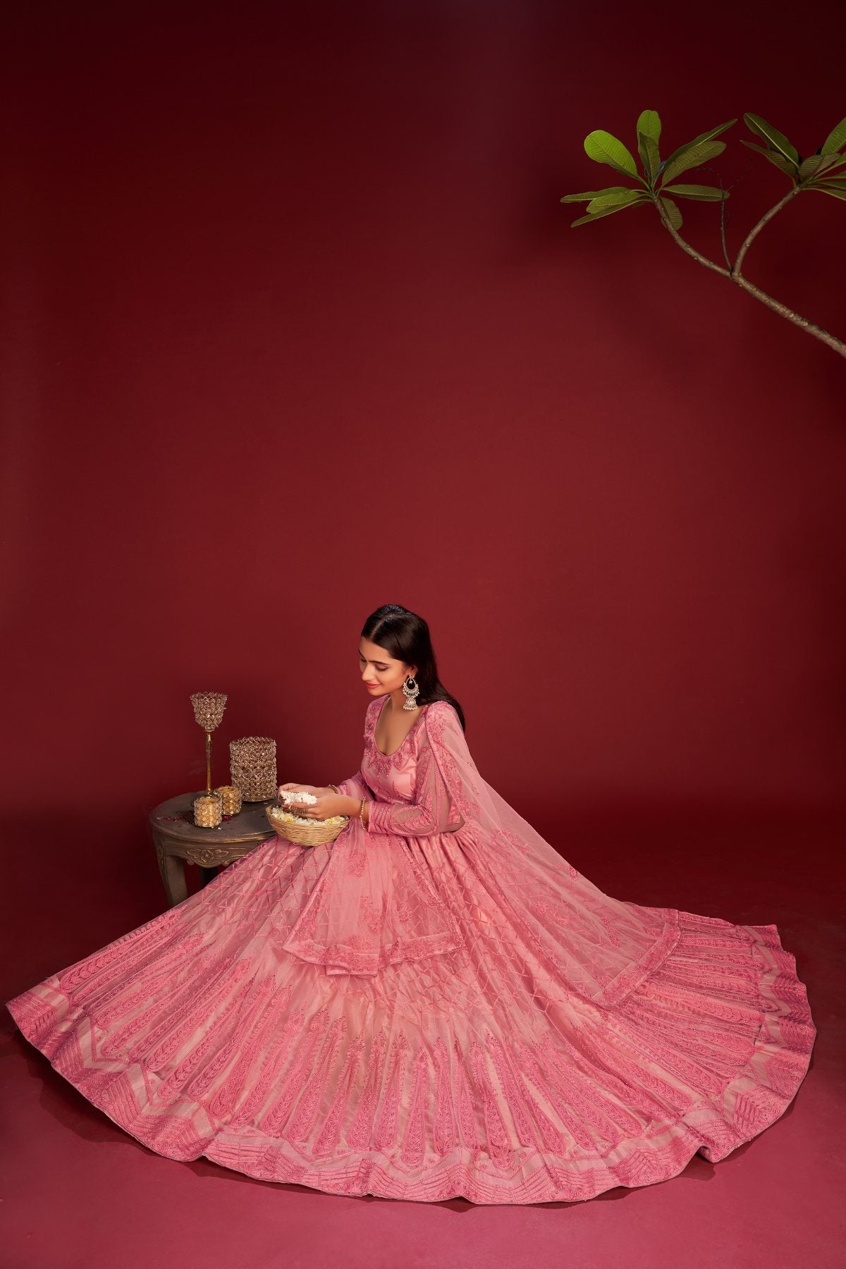 Jyoti Fashion Women's Pink Net Thread Embroidered Designer Lehenga Choli Set | Swadesiicart