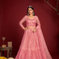Jyoti Fashion Women's Pink Net Thread Embroidered Designer Lehenga Choli Set | Swadesiicart