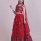 Jyoti Fashion Women's Red Net Thread Embroidered Designer Lehenga Choli Set | Swadesiicart