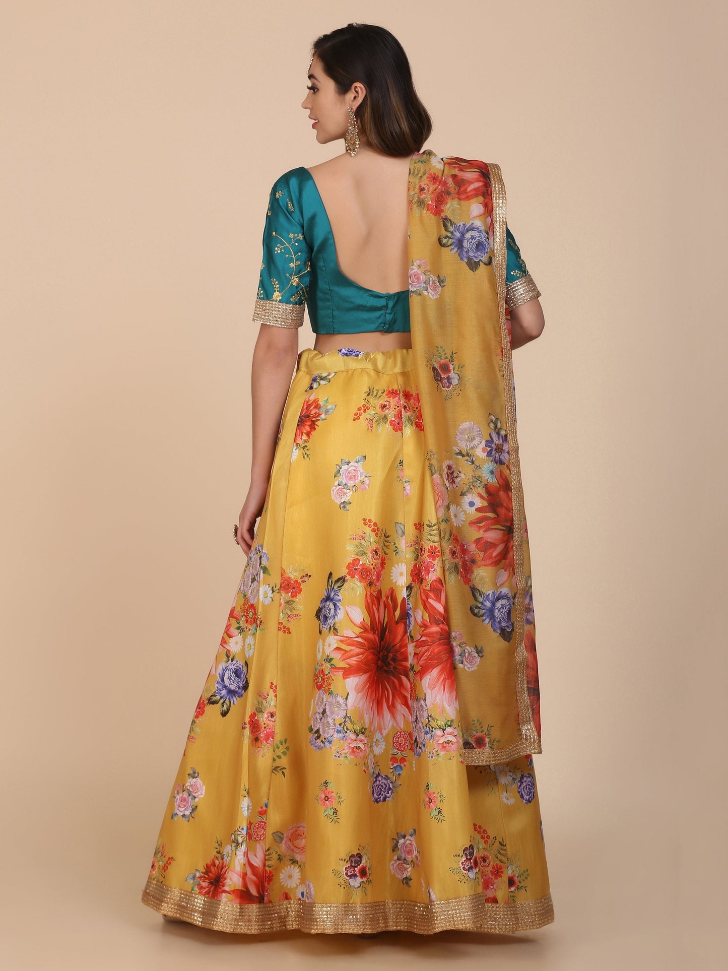 Jyoti Fashion Women's Yellow Banglory Silk Floral Printed Designer Lehenga Choli Set | Swadesiicart