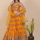 Jyoti Fashion Women's Yellow Net Thread Embroidered Designer Lehenga Choli Set | Swadesiicart