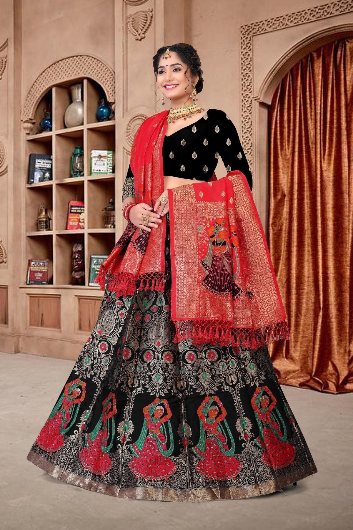 Jyoti Fashion Women's Black Jacquard Zari Woven Designer Lehenga Choli Set | Swadesiicart