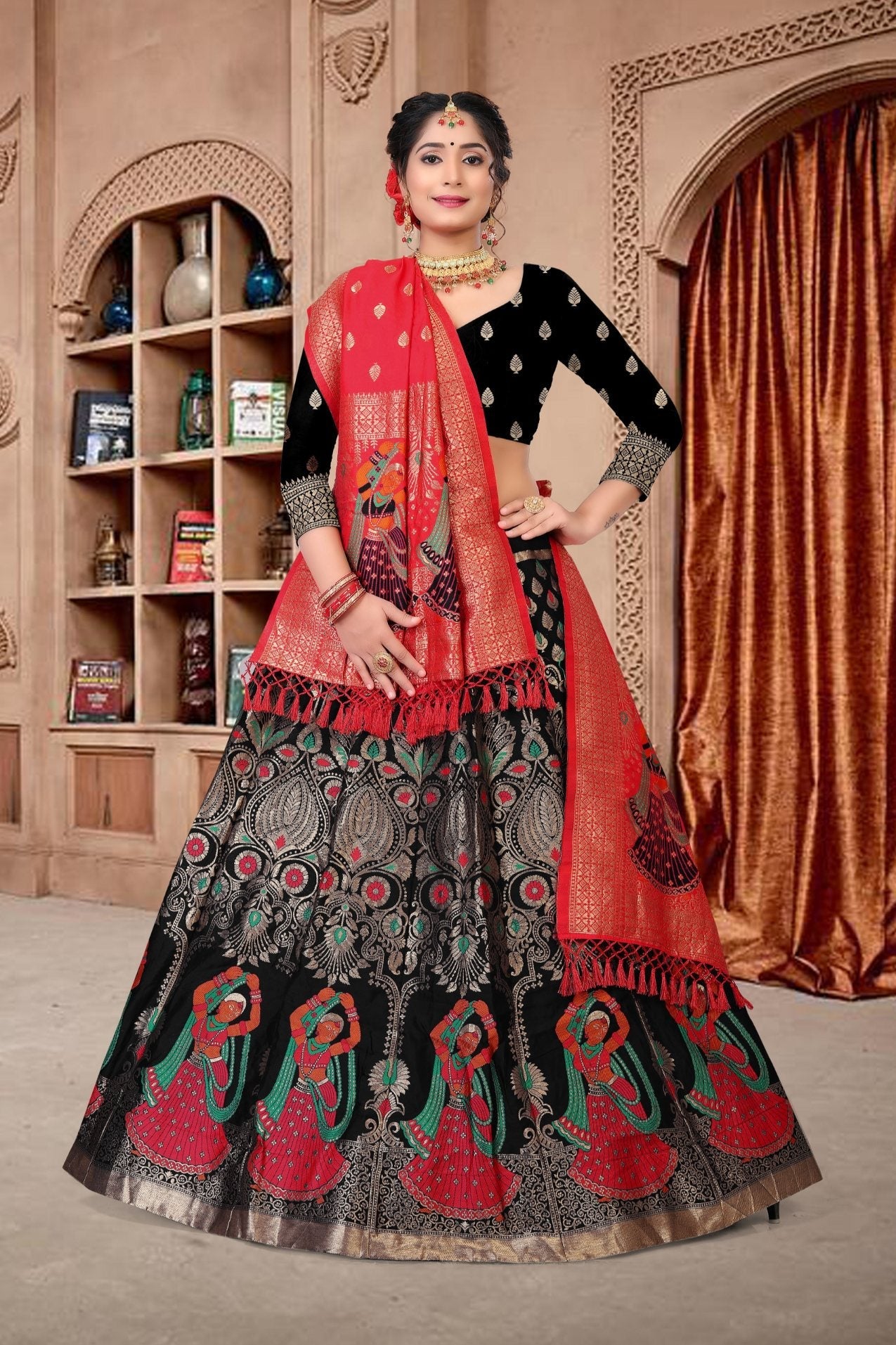 Jyoti Fashion Women's Black Jacquard Zari Woven Designer Lehenga Choli Set | Swadesiicart