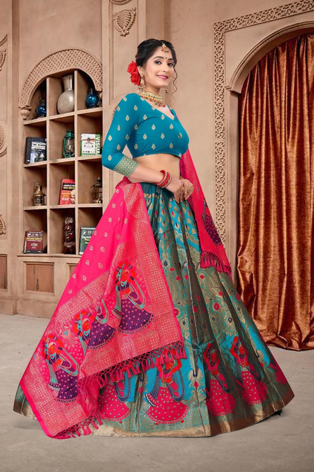 Jyoti Fashion Women's Sky Blue Jacquard Zari Woven Designer Lehenga Choli Set | Swadesiicart