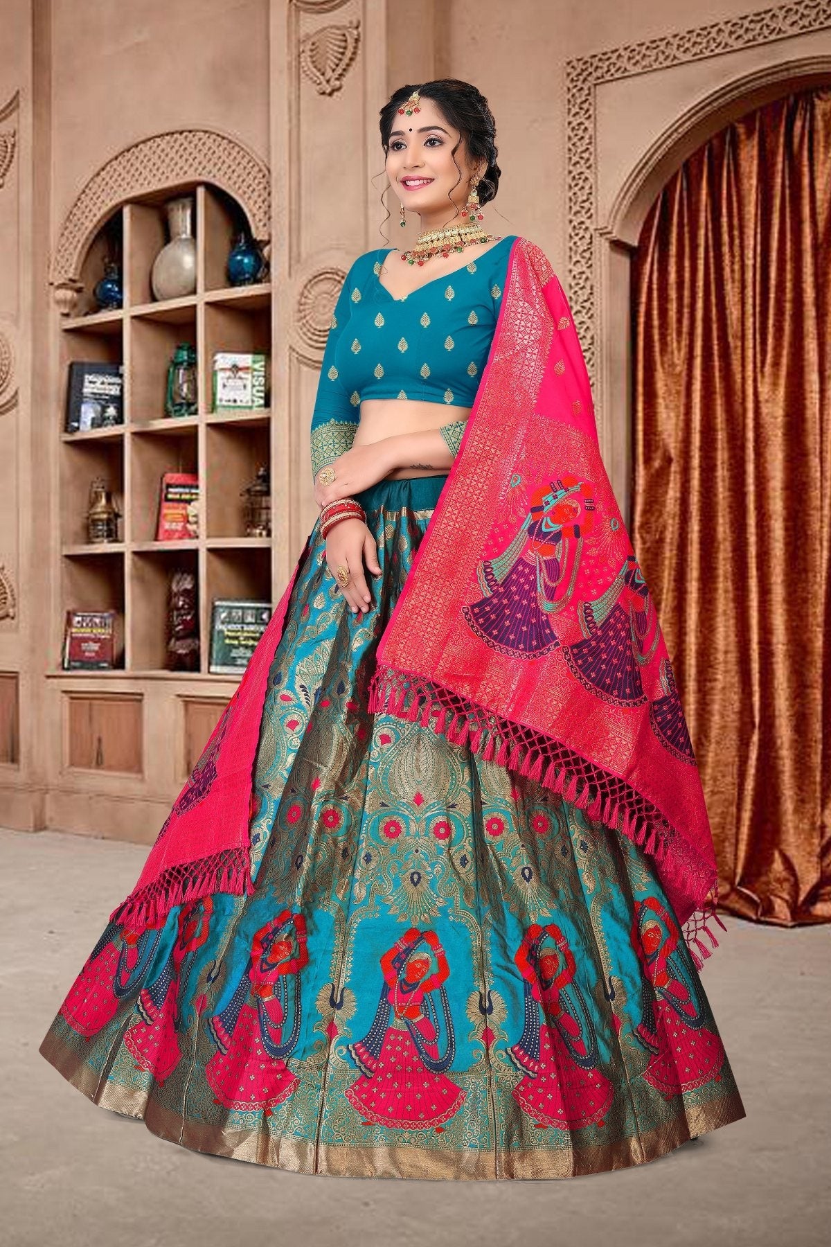Jyoti Fashion Women's Sky Blue Jacquard Zari Woven Designer Lehenga Choli Set | Swadesiicart