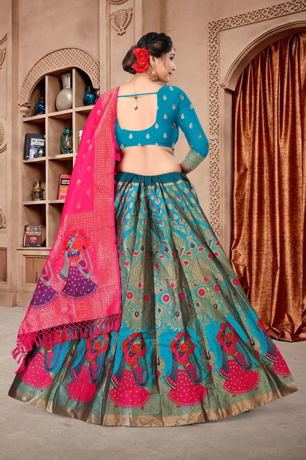 Jyoti Fashion Women's Sky Blue Jacquard Zari Woven Designer Lehenga Choli Set | Swadesiicart