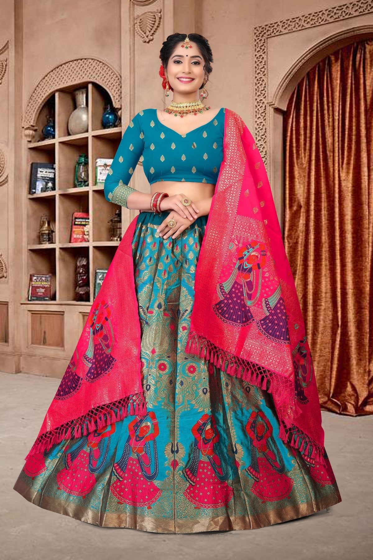 Jyoti Fashion Women's Sky Blue Jacquard Zari Woven Designer Lehenga Choli Set | Swadesiicart