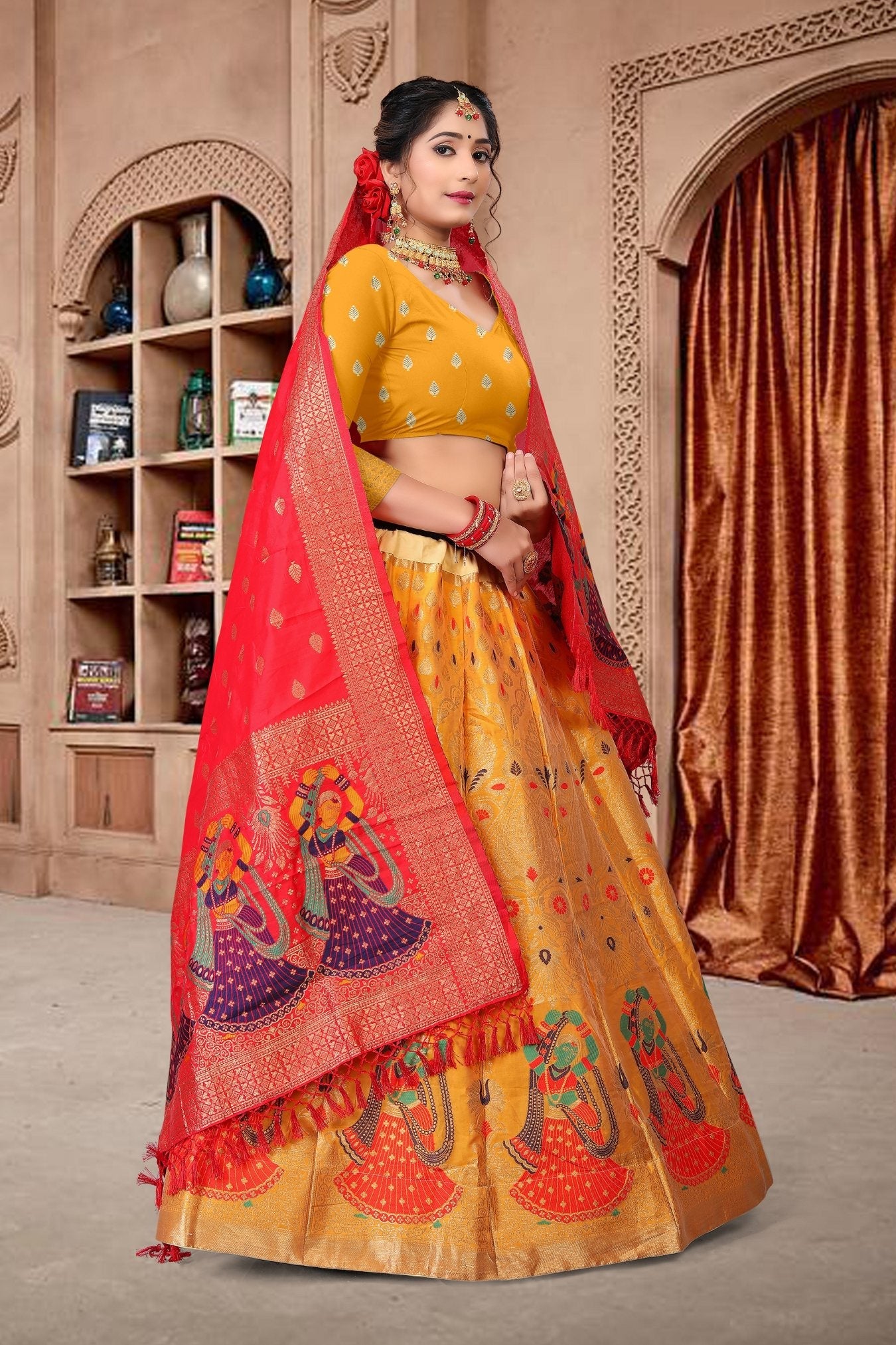 Jyoti Fashion Women's Yellow Jacquard Zari Woven Designer Lehenga Choli Set | Swadesiicart