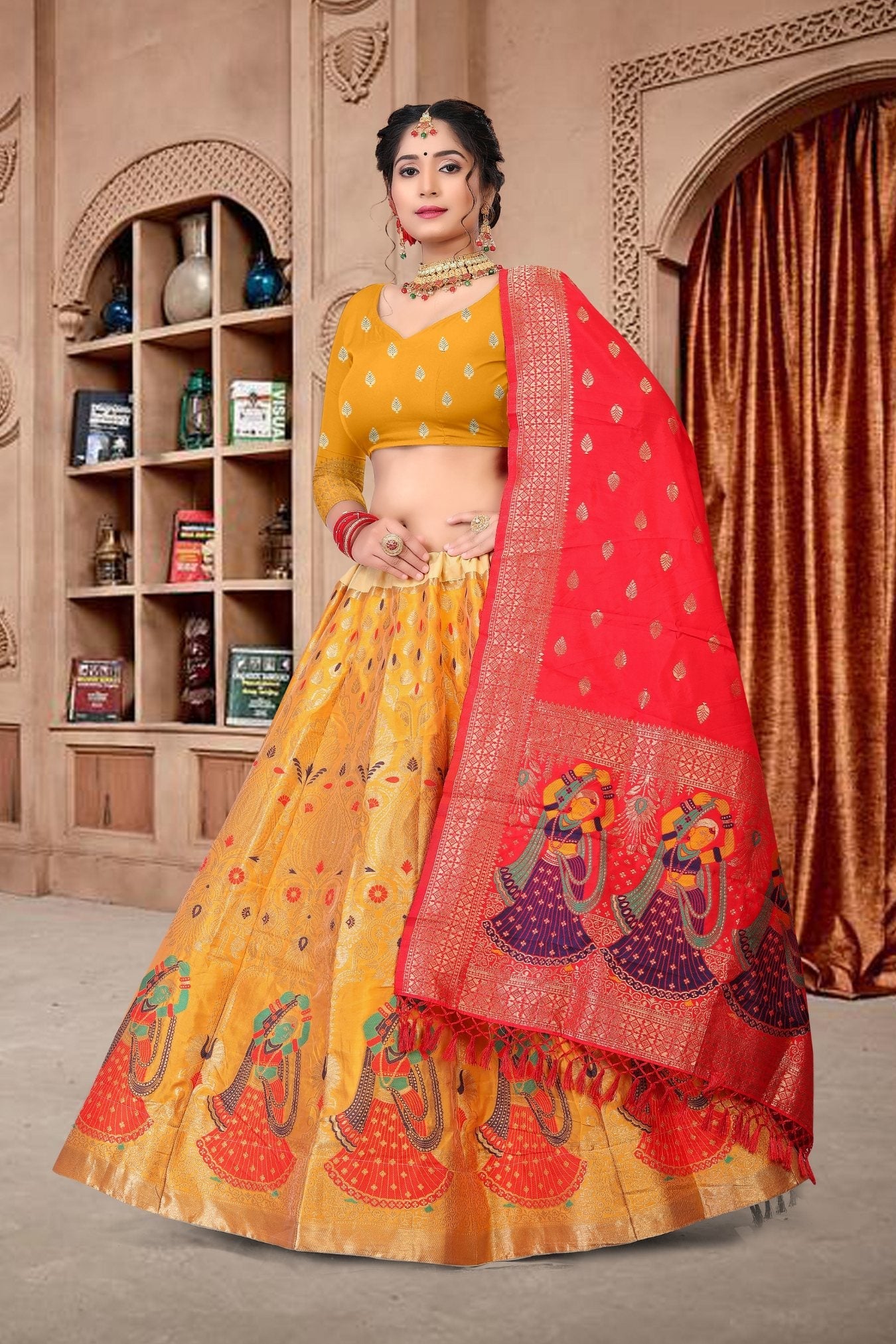 Jyoti Fashion Women's Yellow Jacquard Zari Woven Designer Lehenga Choli Set | Swadesiicart