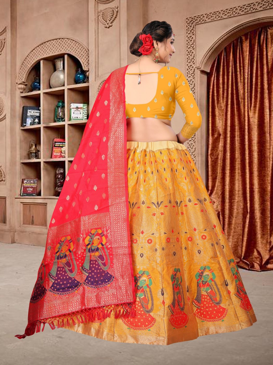 Jyoti Fashion Women's Yellow Jacquard Zari Woven Designer Lehenga Choli Set | Swadesiicart