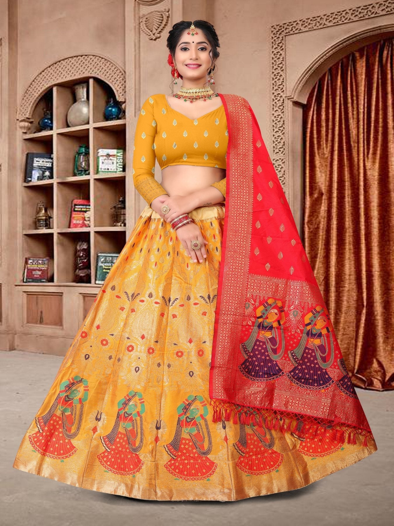 Jyoti Fashion Women's Yellow Jacquard Zari Woven Designer Lehenga Choli Set | Swadesiicart