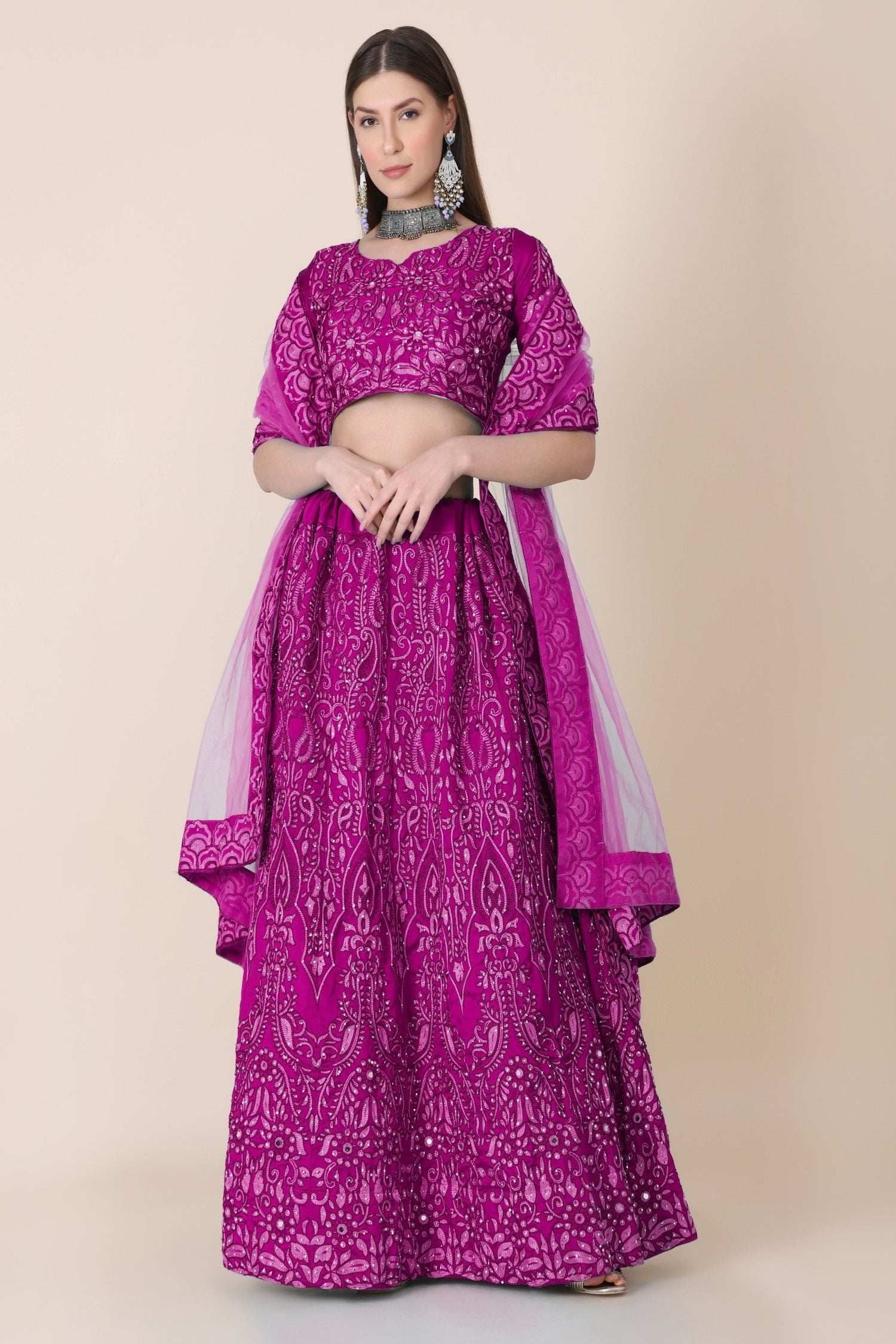 Jyoti Fashion Women's Purple Taffeta Silk Thread Embroidered Designer Lehenga Choli Set | Swadesiicart
