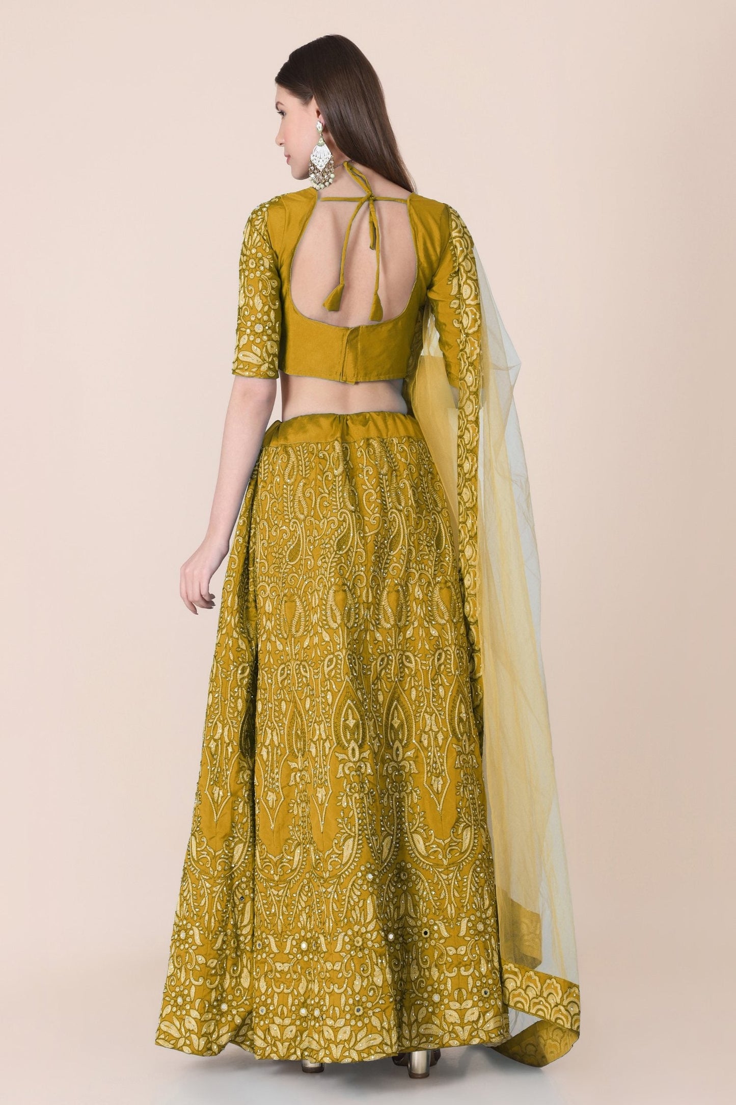 Jyoti Fashion Women's Mustard Taffeta Silk Thread Embroidered Designer Lehenga Choli Set | Swadesiicart