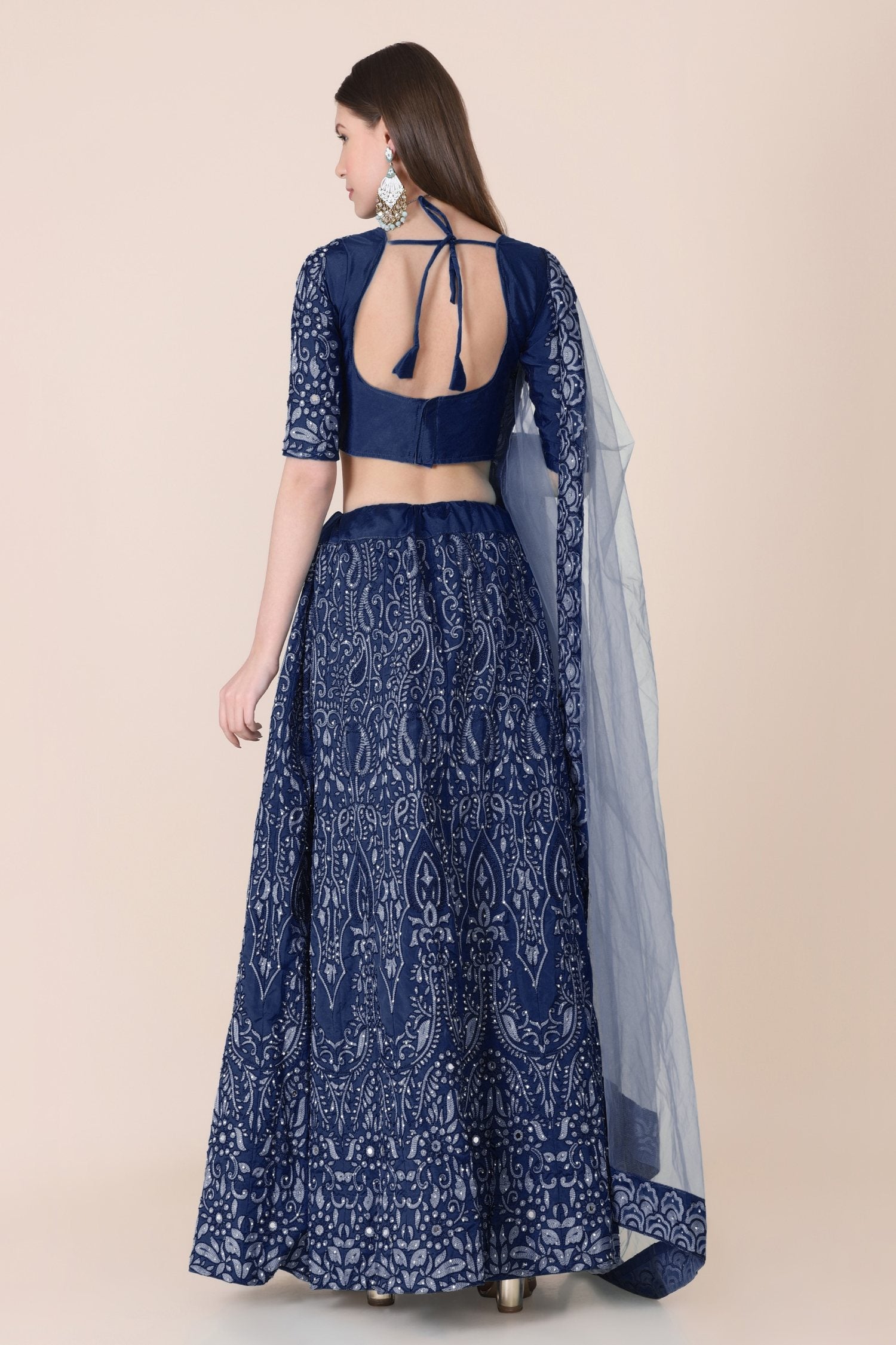 Jyoti Fashion Women's Navy Blue Taffeta Silk Thread Embroidered Designer Lehenga Choli Set | Swadesiicart