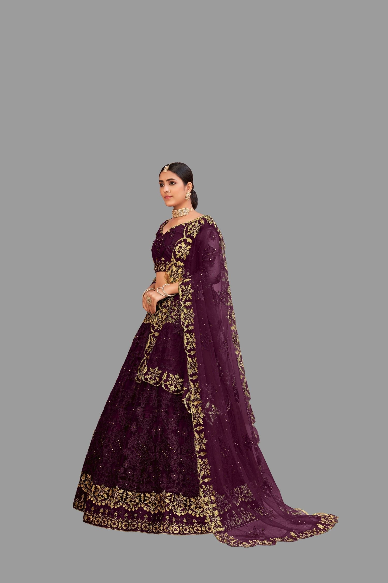 Jyoti Fashion Women's Purple Net Thread Embroidered Designer Lehenga Choli Set | Swadesiicart