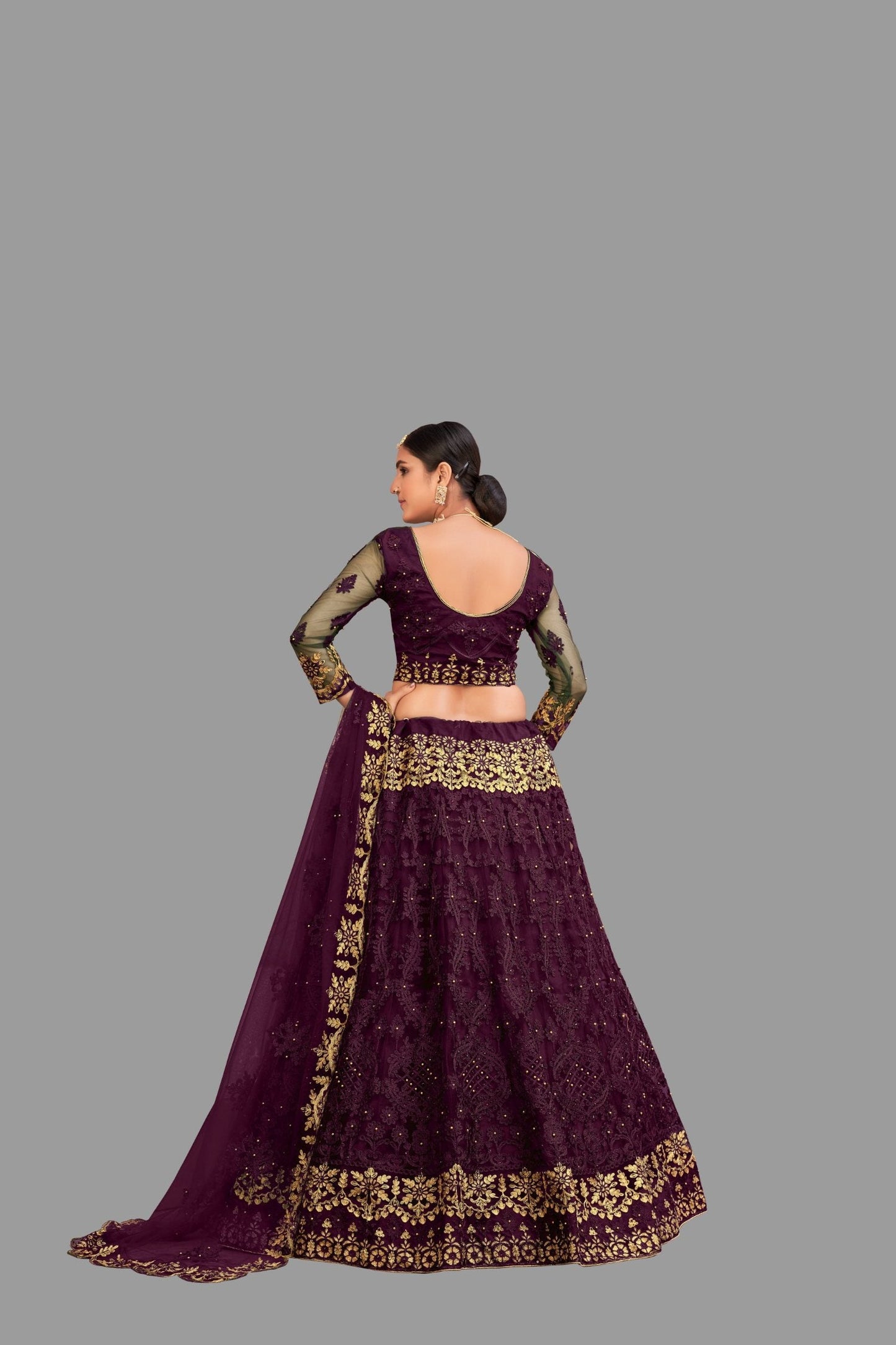 Jyoti Fashion Women's Purple Net Thread Embroidered Designer Lehenga Choli Set | Swadesiicart