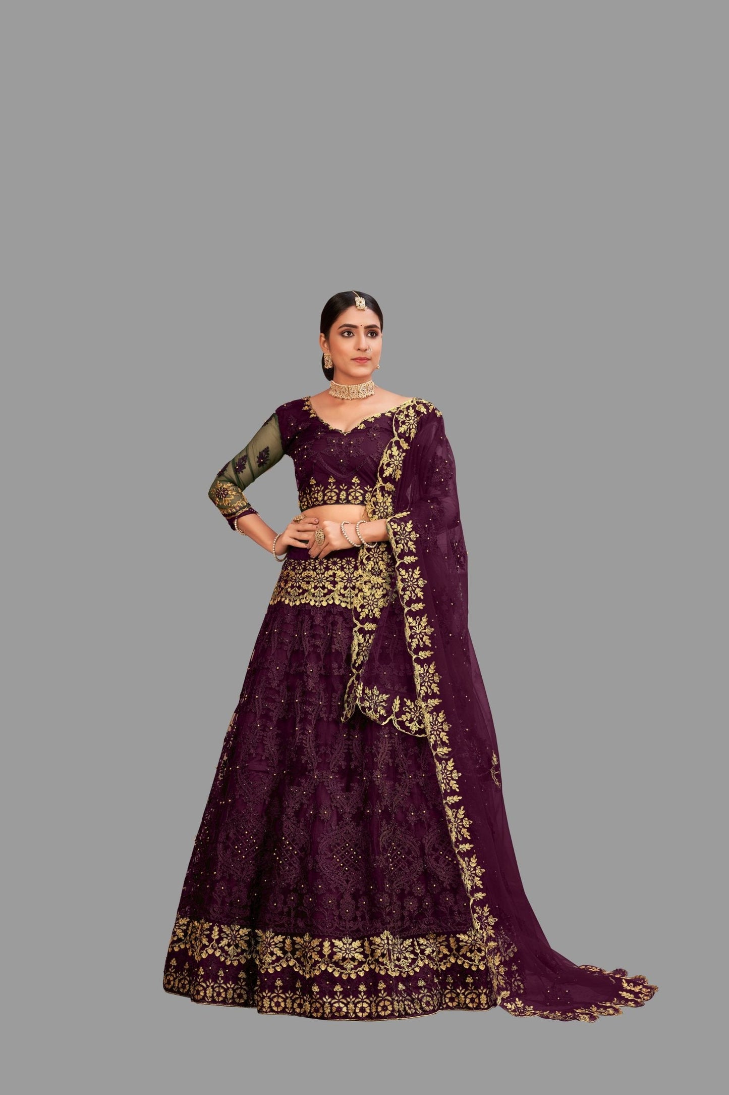 Jyoti Fashion Women's Purple Net Thread Embroidered Designer Lehenga Choli Set | Swadesiicart