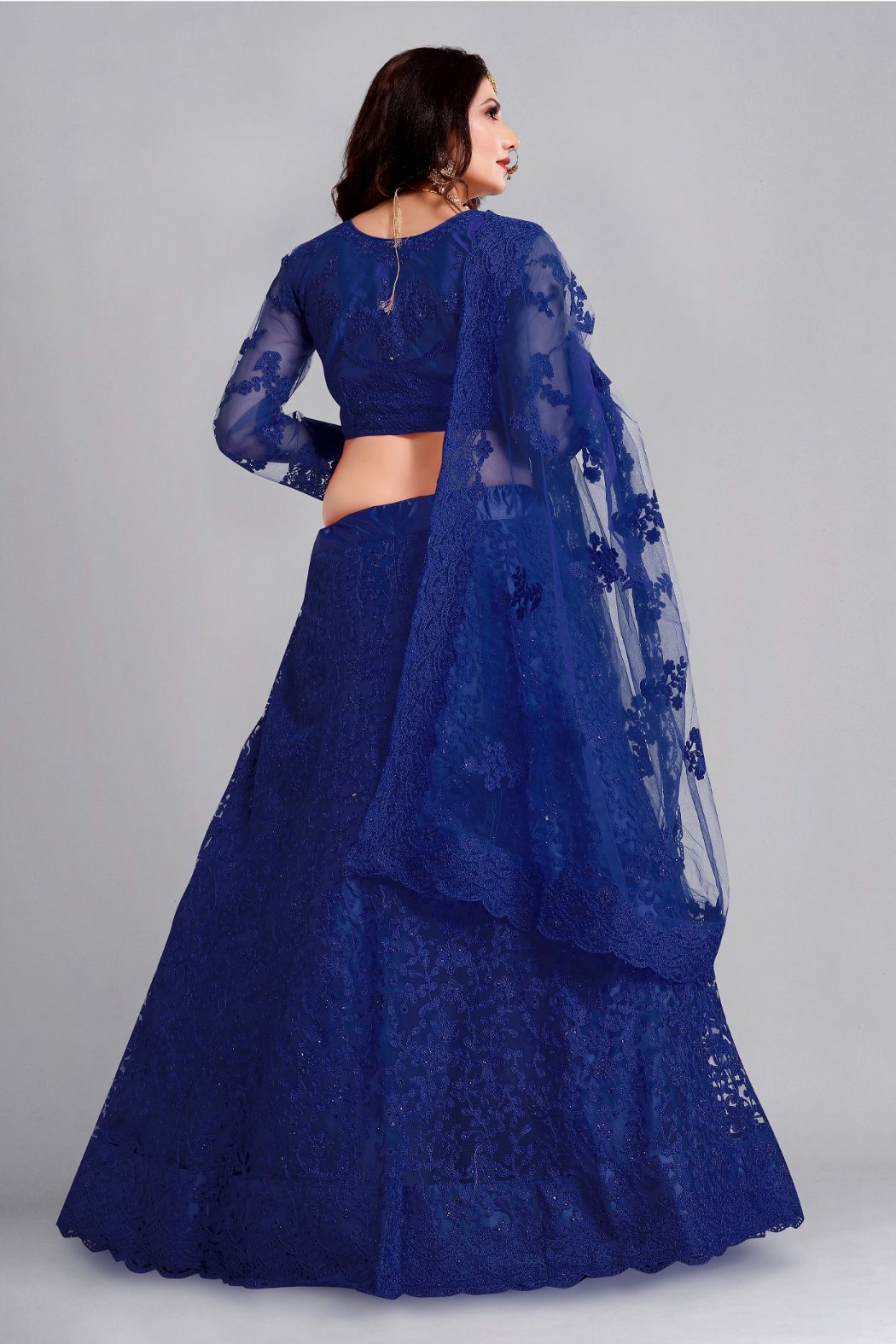 Jyoti Fashion Women's Blue Net Thread Embroidered Designer Lehenga Choli Set | Swadesiicart