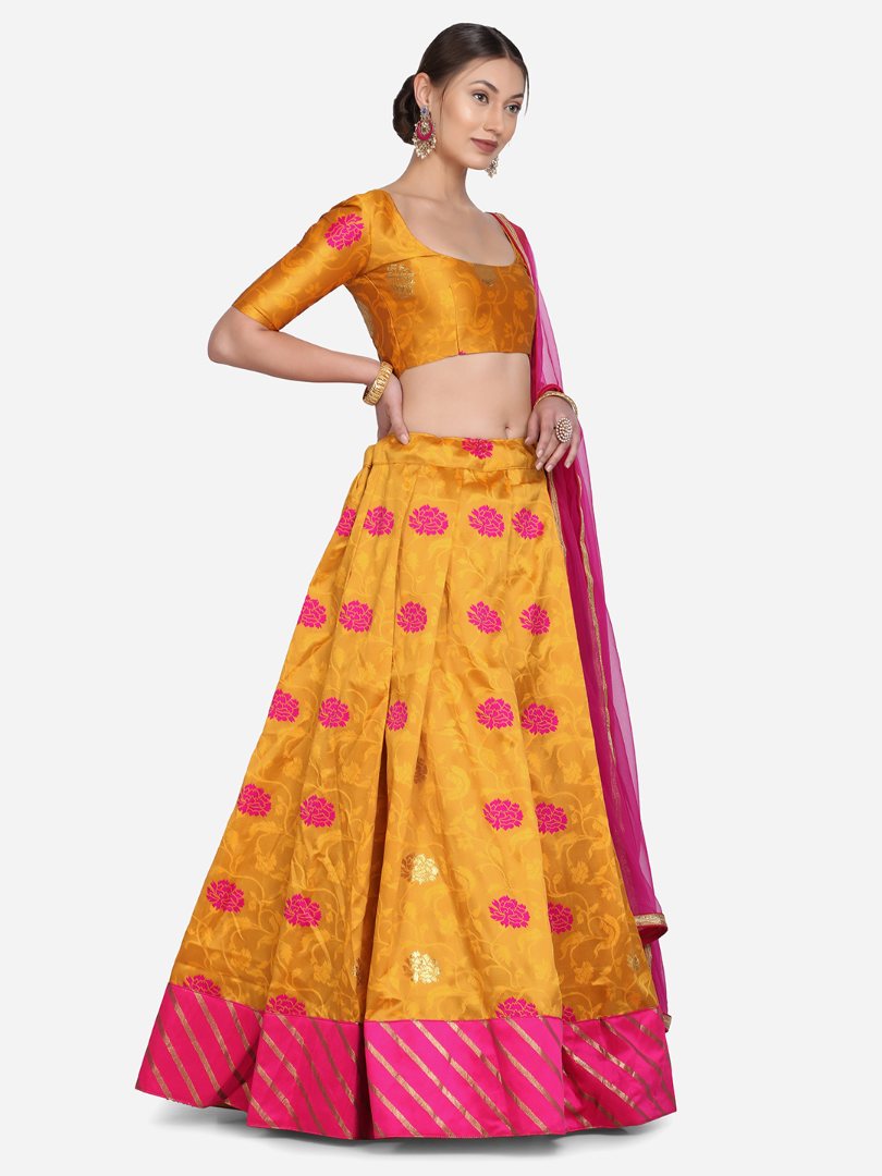 Jyoti Fashion Women's Pink Taffeta Silk Zari Woven Lehenga Choli with Dupatta | Swadesiicart