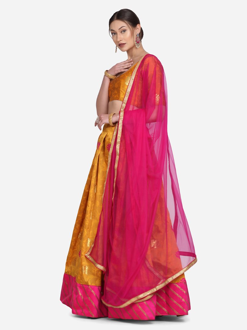 Jyoti Fashion Women's Pink Taffeta Silk Zari Woven Lehenga Choli with Dupatta | Swadesiicart