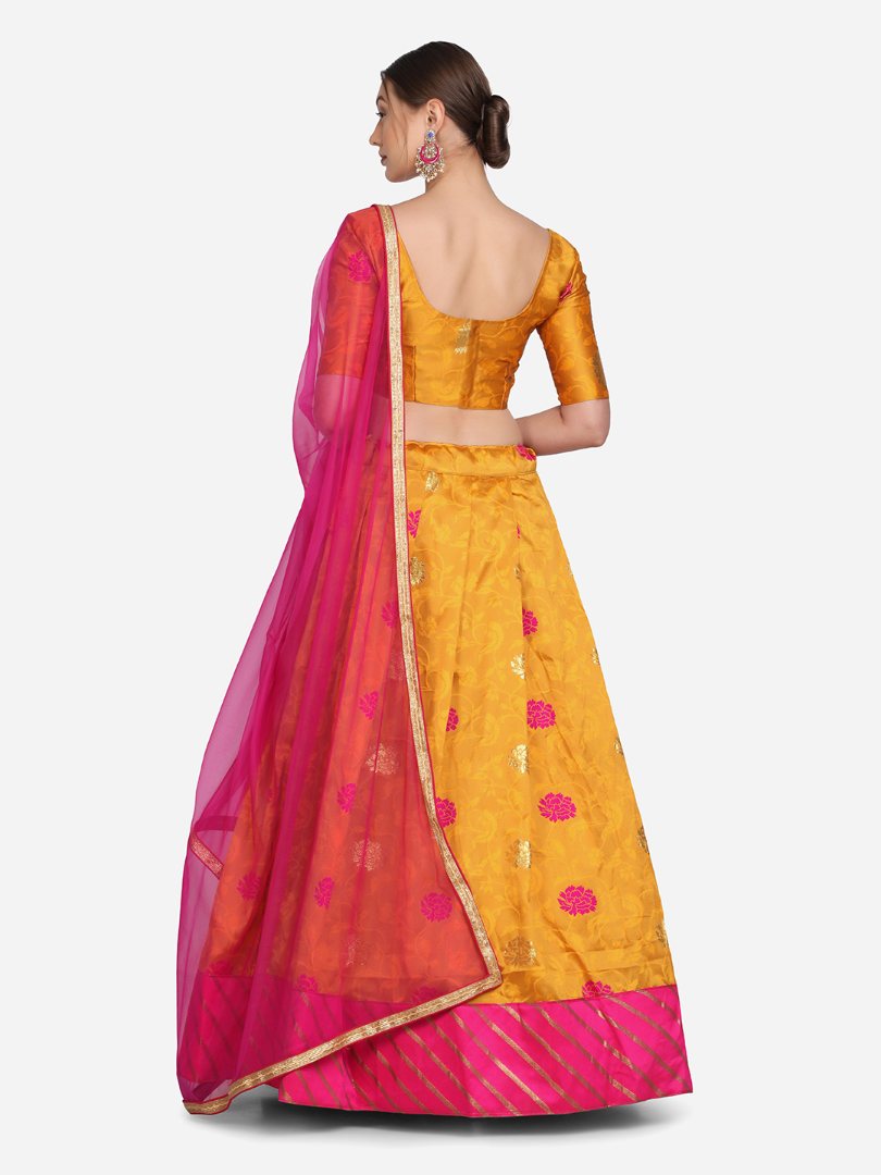 Jyoti Fashion Women's Pink Taffeta Silk Zari Woven Lehenga Choli with Dupatta | Swadesiicart