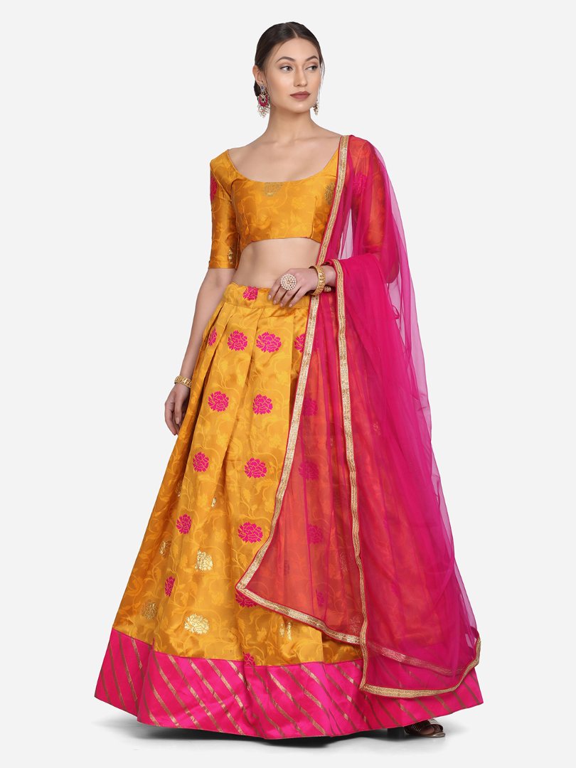 Jyoti Fashion Women's Pink Taffeta Silk Zari Woven Lehenga Choli with Dupatta | Swadesiicart