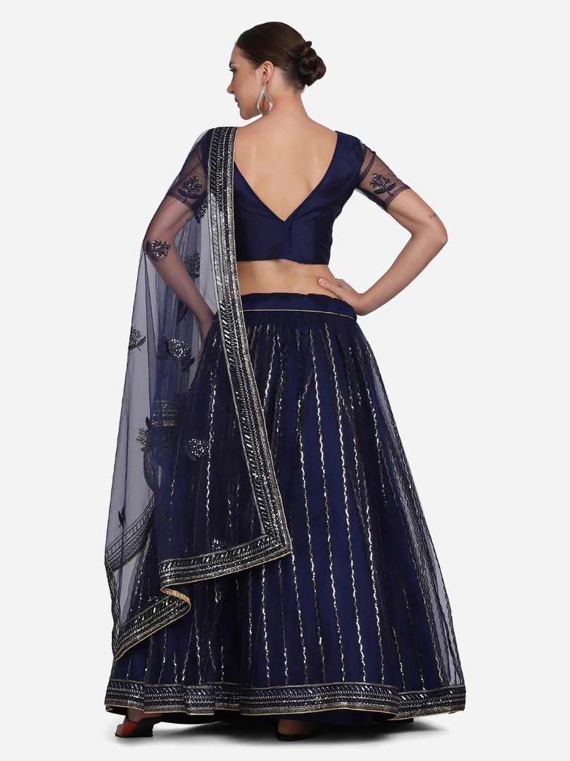 Jyoti Fashion Women's Navy Blue Net Sequins Embroidered Lehenga Choli with Dupatta | Swadesiicart