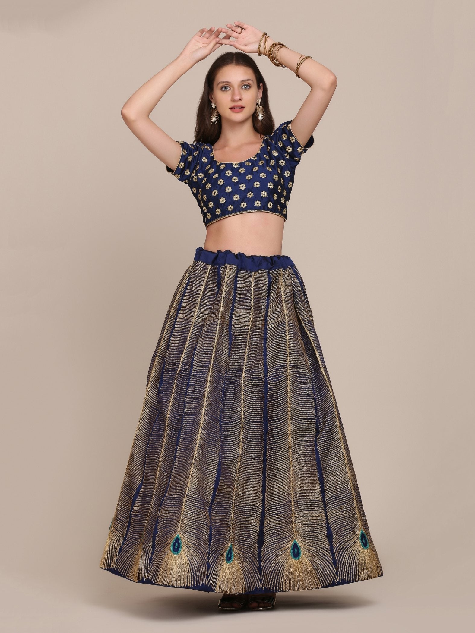 Jyoti Fashion Women's Navy Blue Taffeta Silk Thread Embroidered Lehenga Choli with Dupatta | Swadesiicart