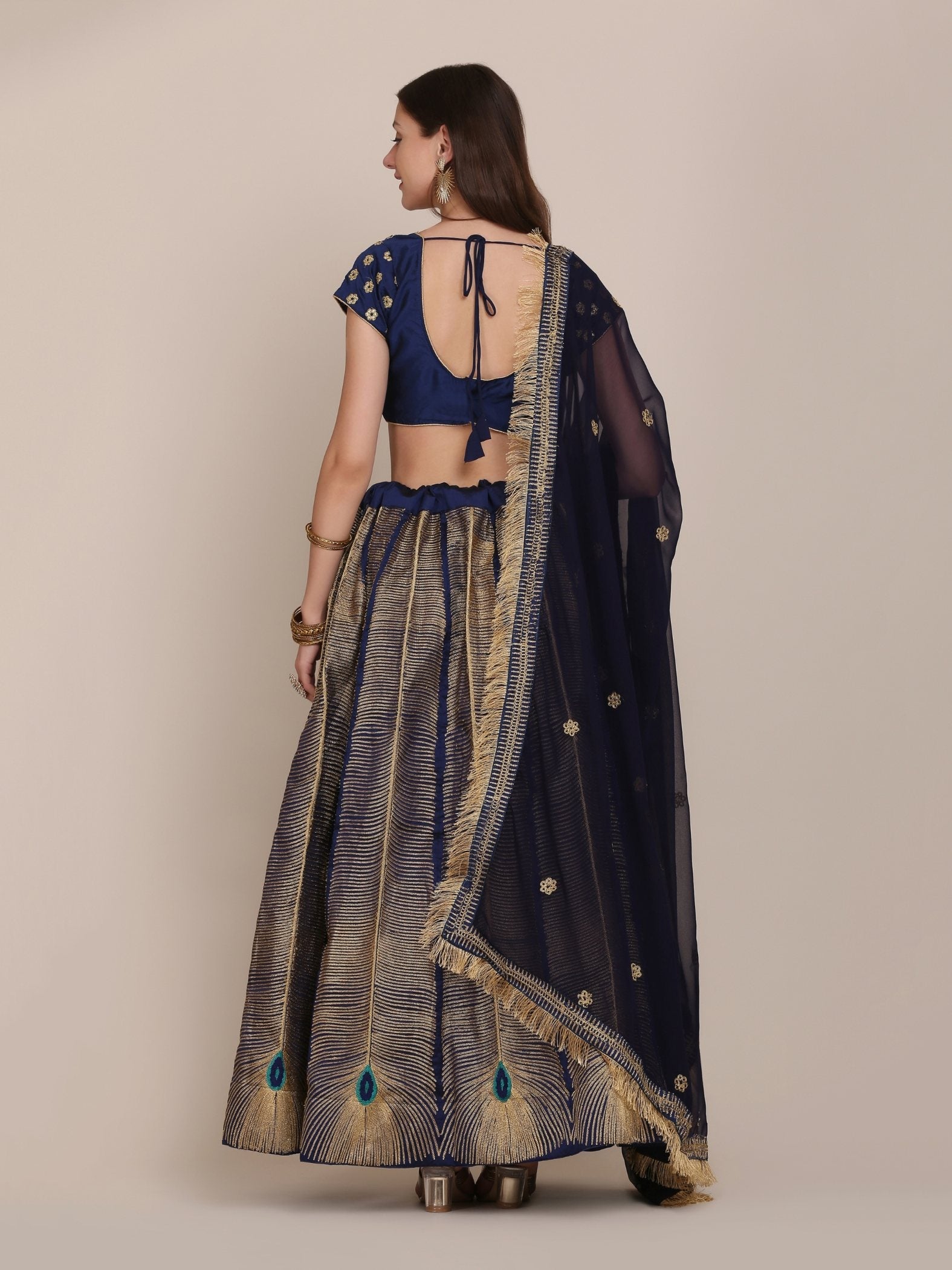 Jyoti Fashion Women's Navy Blue Taffeta Silk Thread Embroidered Lehenga Choli with Dupatta | Swadesiicart