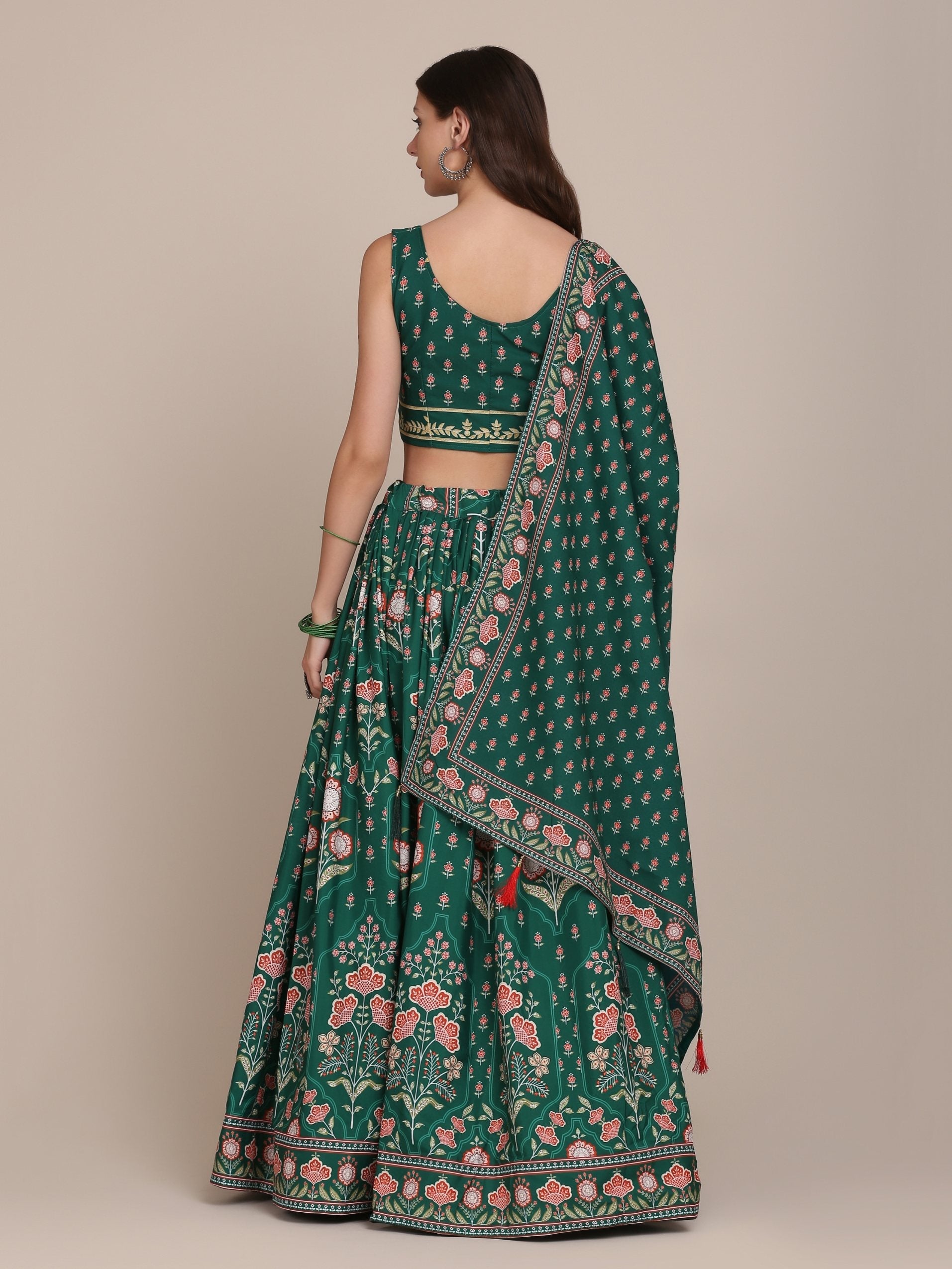Jyoti Fashion Women's Bottle Green Crepe Floral Printed Lehenga Choli with Dupatta | Swadesiicart