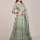 Jyoti Fashion Women's Sea Green Net Thread Embroidered Lehenga Choli with Dupatta | Swadesiicart