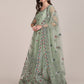 Jyoti Fashion Women's Sea Green Net Thread Embroidered Lehenga Choli with Dupatta | Swadesiicart