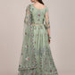 Jyoti Fashion Women's Sea Green Net Thread Embroidered Lehenga Choli with Dupatta | Swadesiicart
