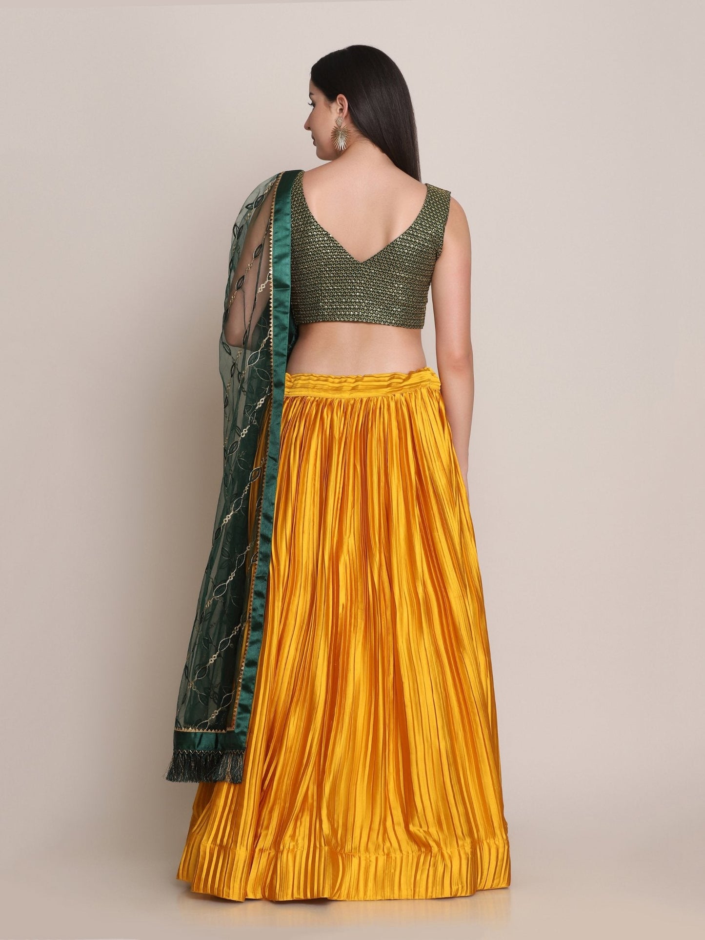 Jyoti Fashion Women's Yellow Satin Silk Platted Work Lehenga Choli with Dupatta | Swadesiicart