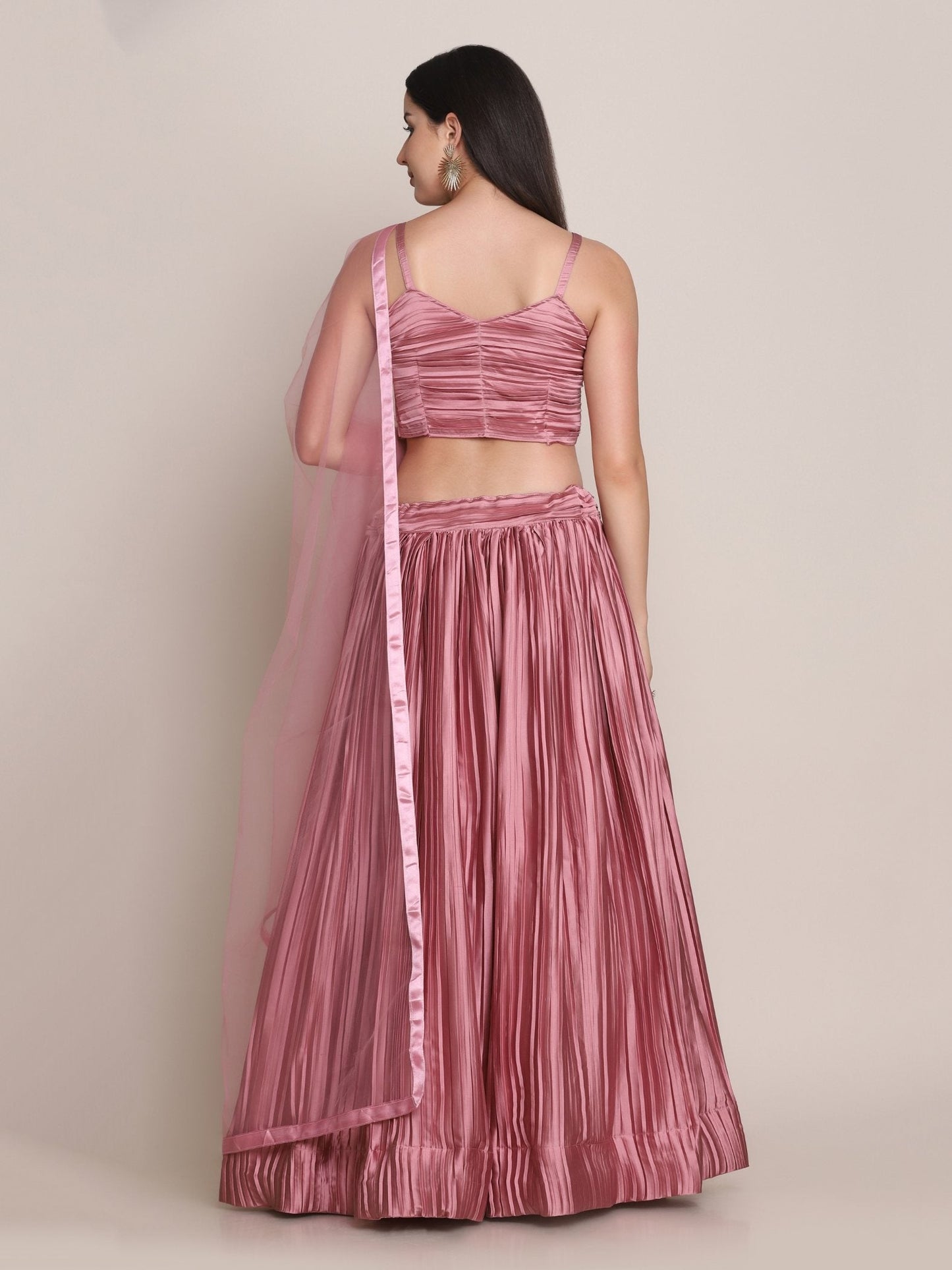 Jyoti Fashion Women's Dusty Pink Satin Silk Platted Work Lehenga Choli with Dupatta | Swadesiicart
