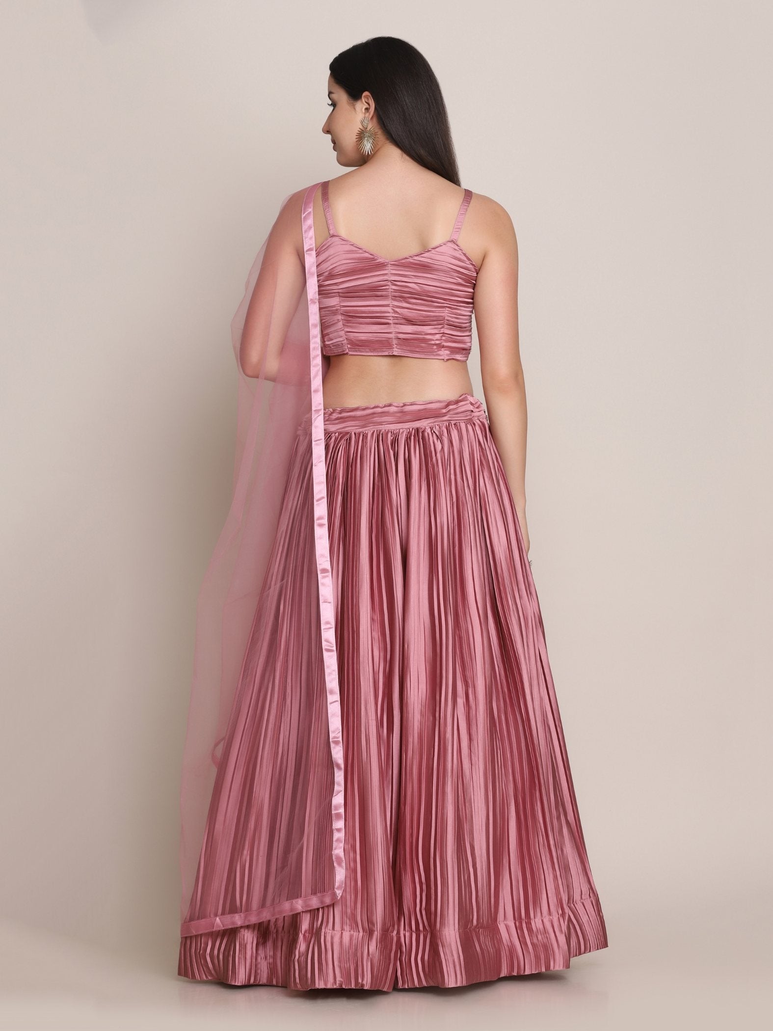 Jyoti Fashion Women's Dusty Pink Satin Silk Platted Work Lehenga Choli with Dupatta | Swadesiicart