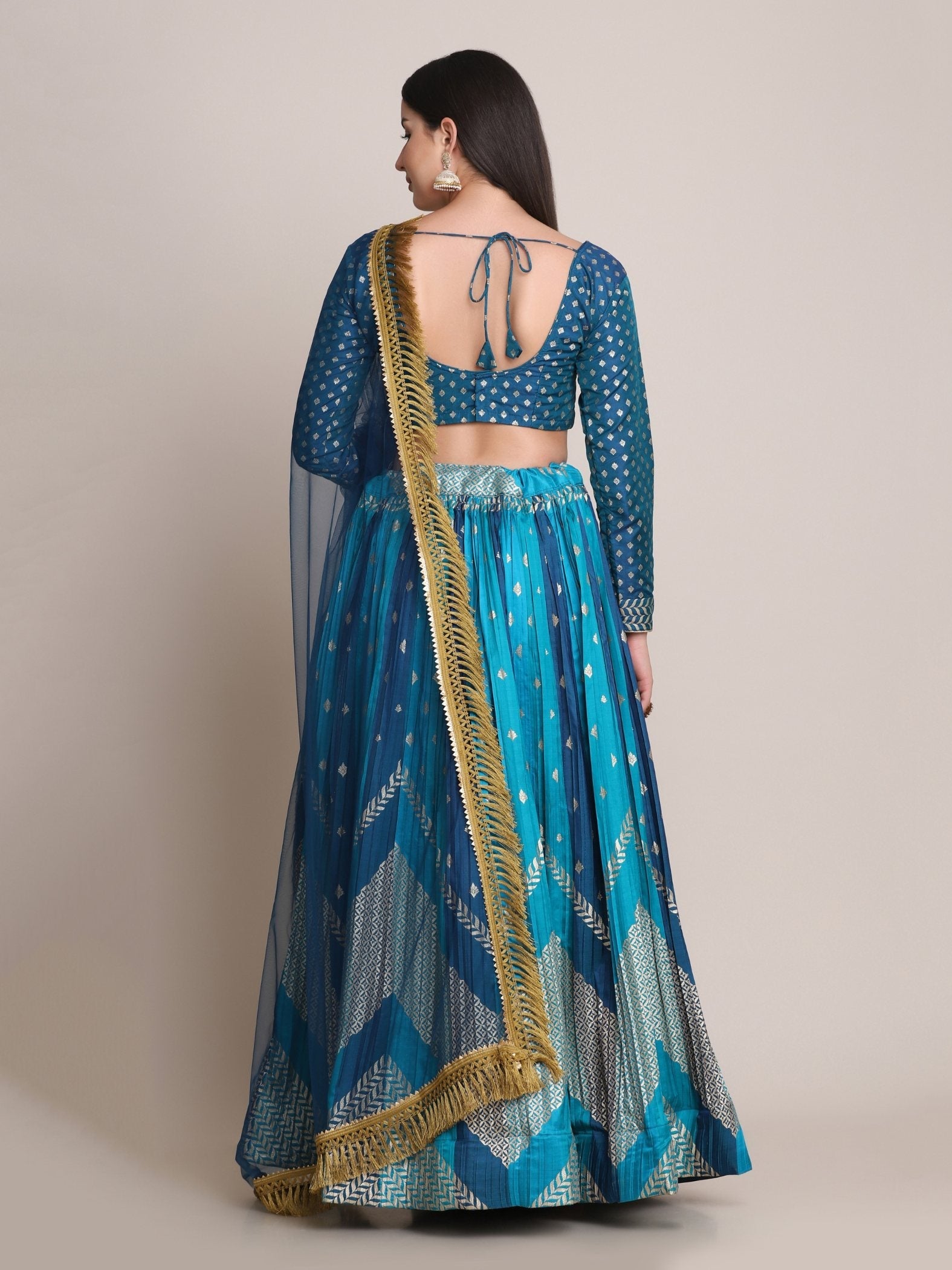 Jyoti Fashion Women's Rama Silk Blend Zari Woven Lehenga Choli with Dupatta | Swadesiicart