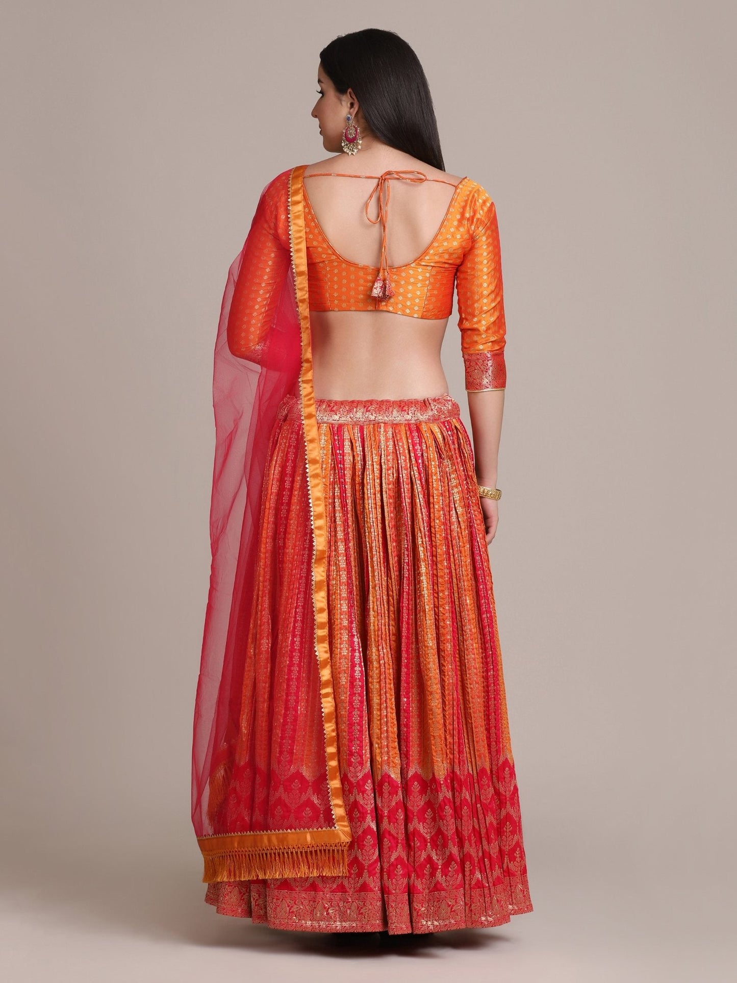 Jyoti Fashion Women's Orange Silk Blend Zari Woven Lehenga Choli with Dupatta | Swadesiicart