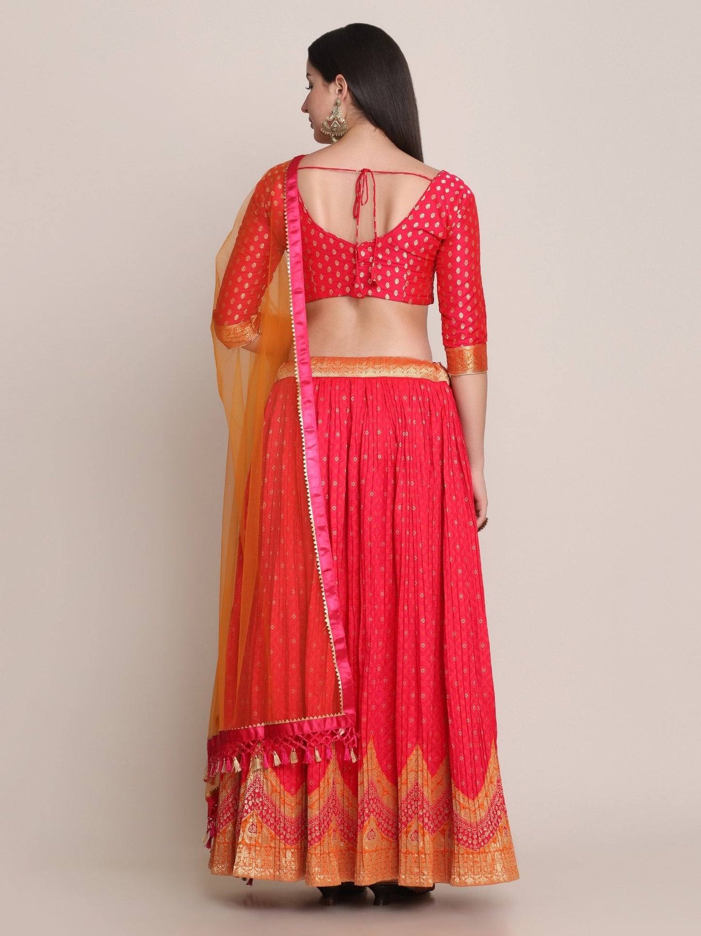 Jyoti Fashion Women's Pink Silk Blend Zari Woven Lehenga Choli with Dupatta | Swadesiicart